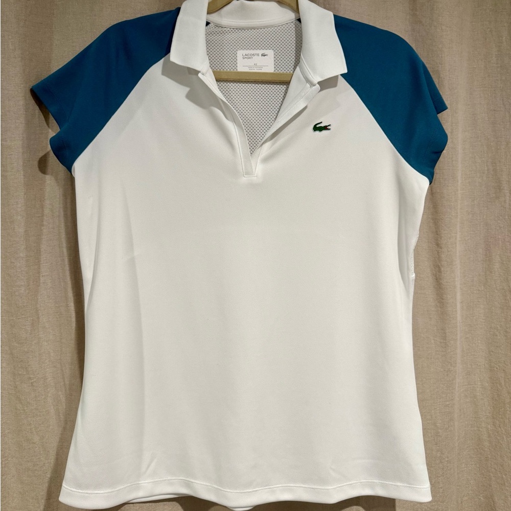 Lacoste Women's White and Blue Raglan Polo